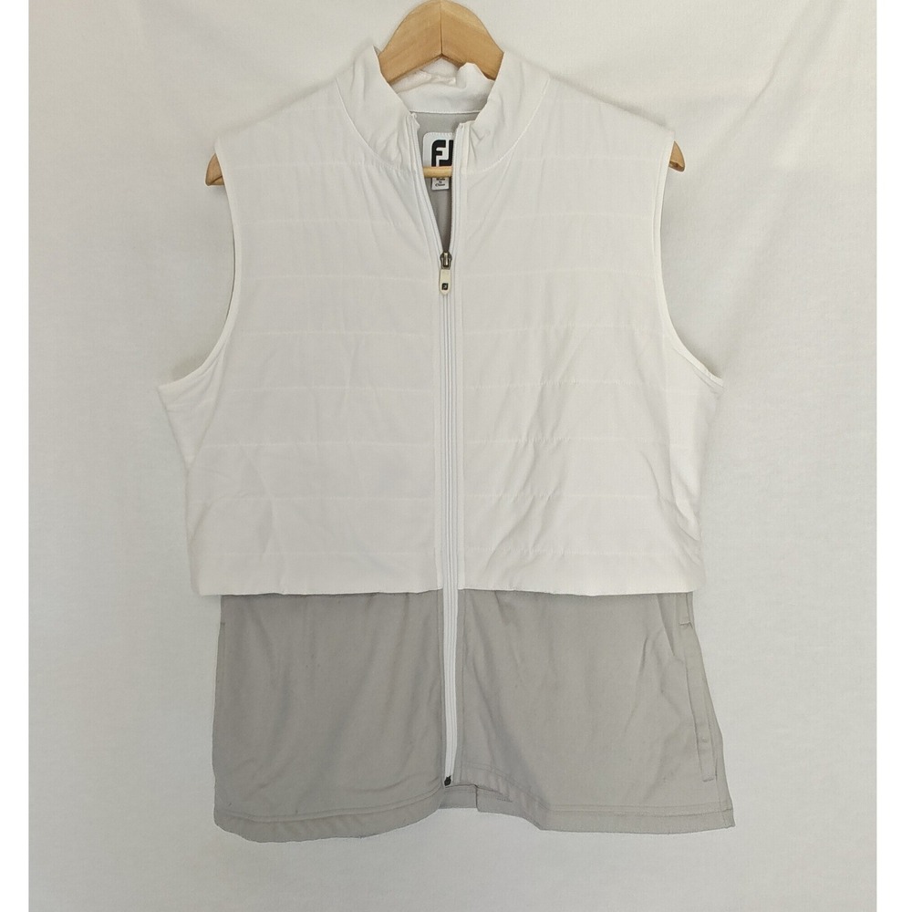Footjoy FJ Layered Insulated Full Zip Golf Vest White Gray Puffer Fleece Large L